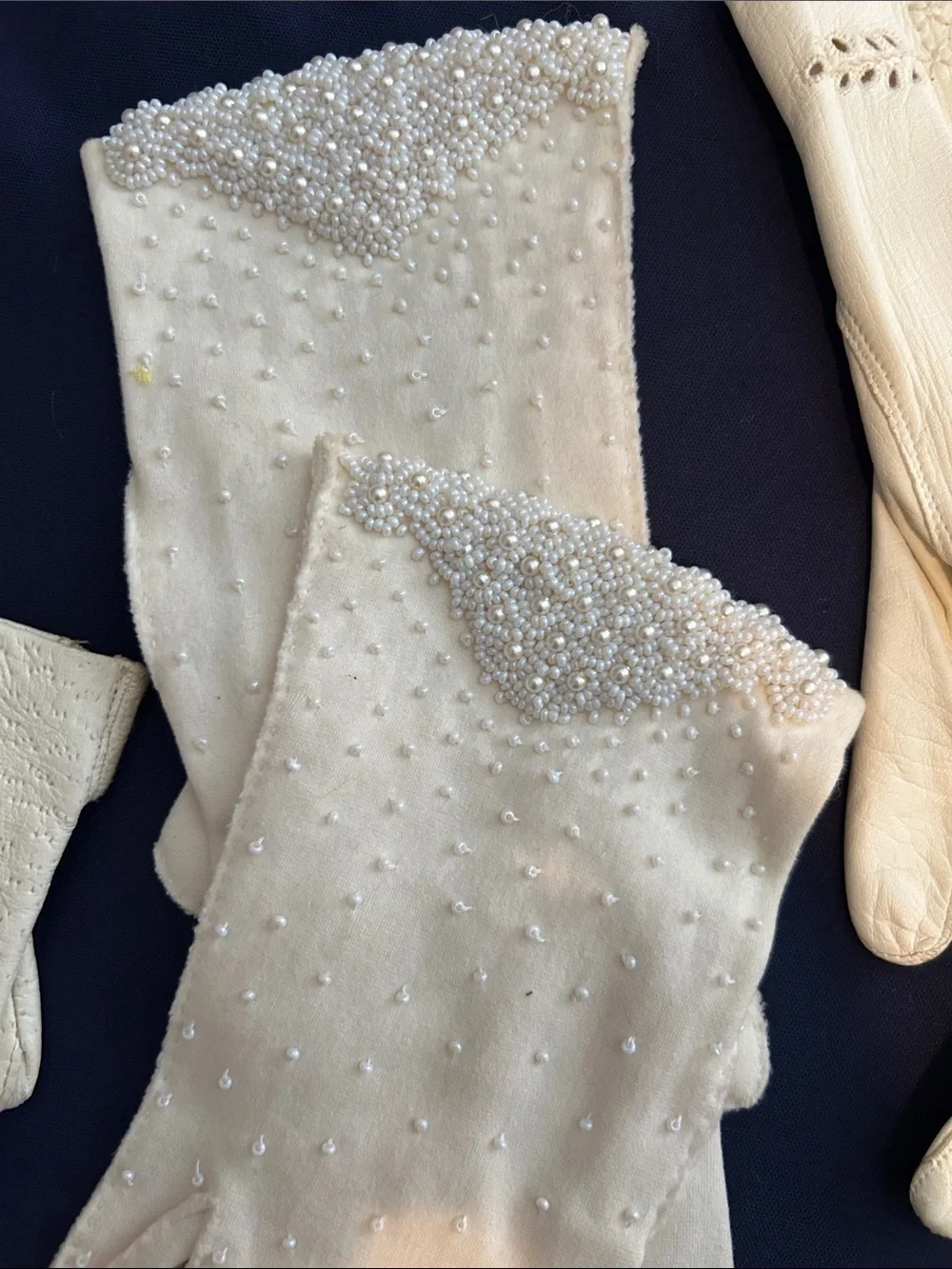 Ivory Women's Vintage-Style Dress Gloves — Embroidered & Beaded Pairs
